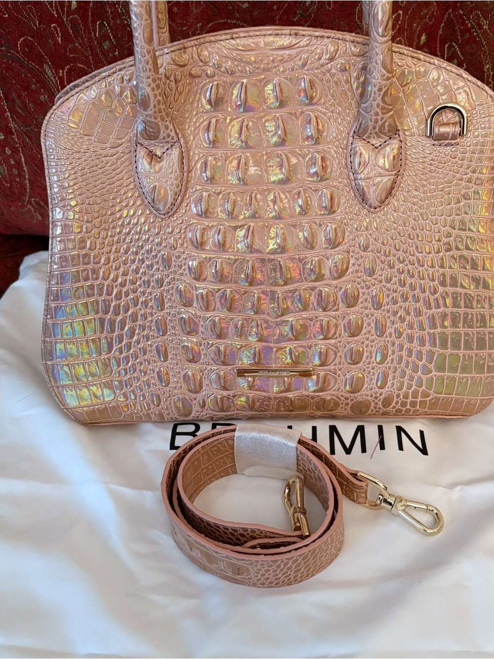 Brahmin Rosetta Rose Gold Croc-Embossed Satchel - Picture 3 of 8